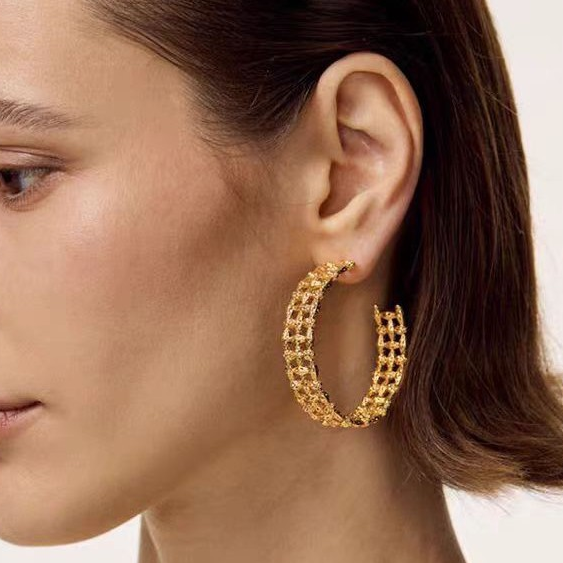 Woven Grid Open C-Hoop Earrings