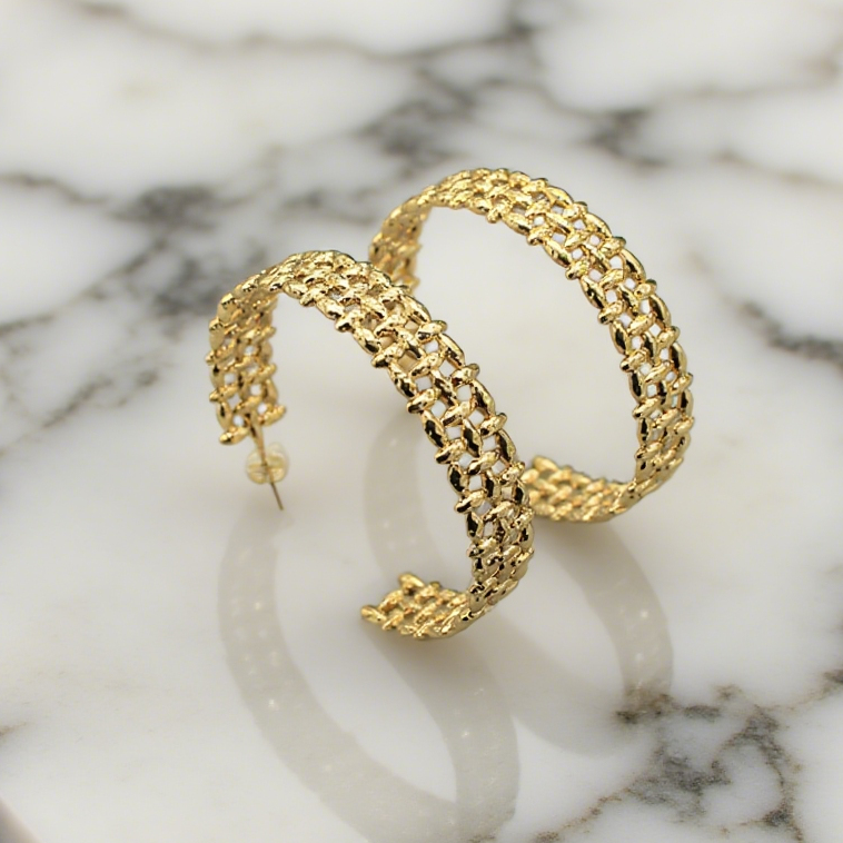 Woven Grid Open C-Hoop Earrings