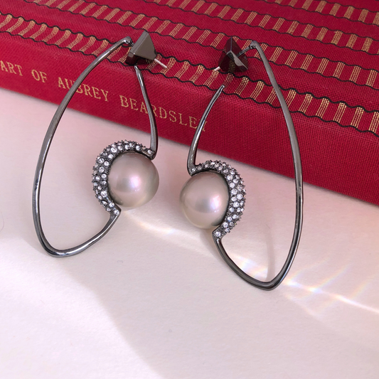 18K Gold-Plated Leaf Pearl Drop Earrings with Zircon Detail