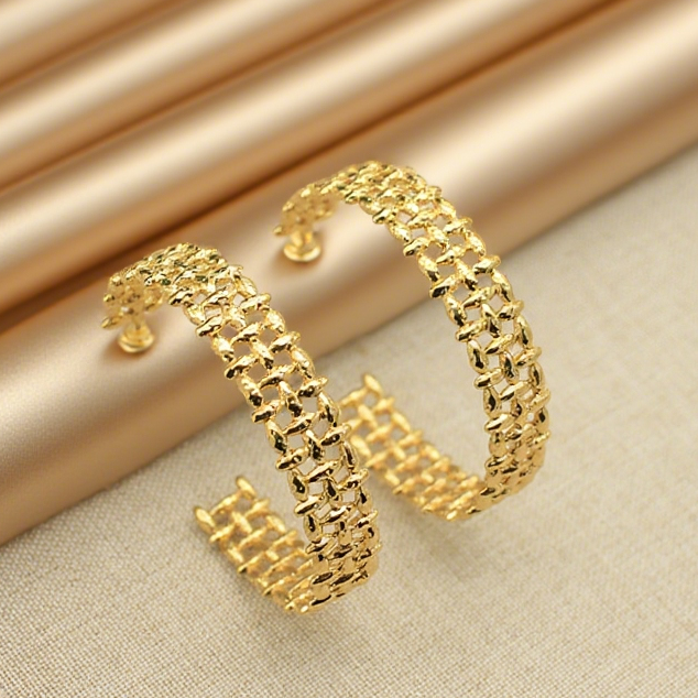 Woven Grid Open C-Hoop Earrings