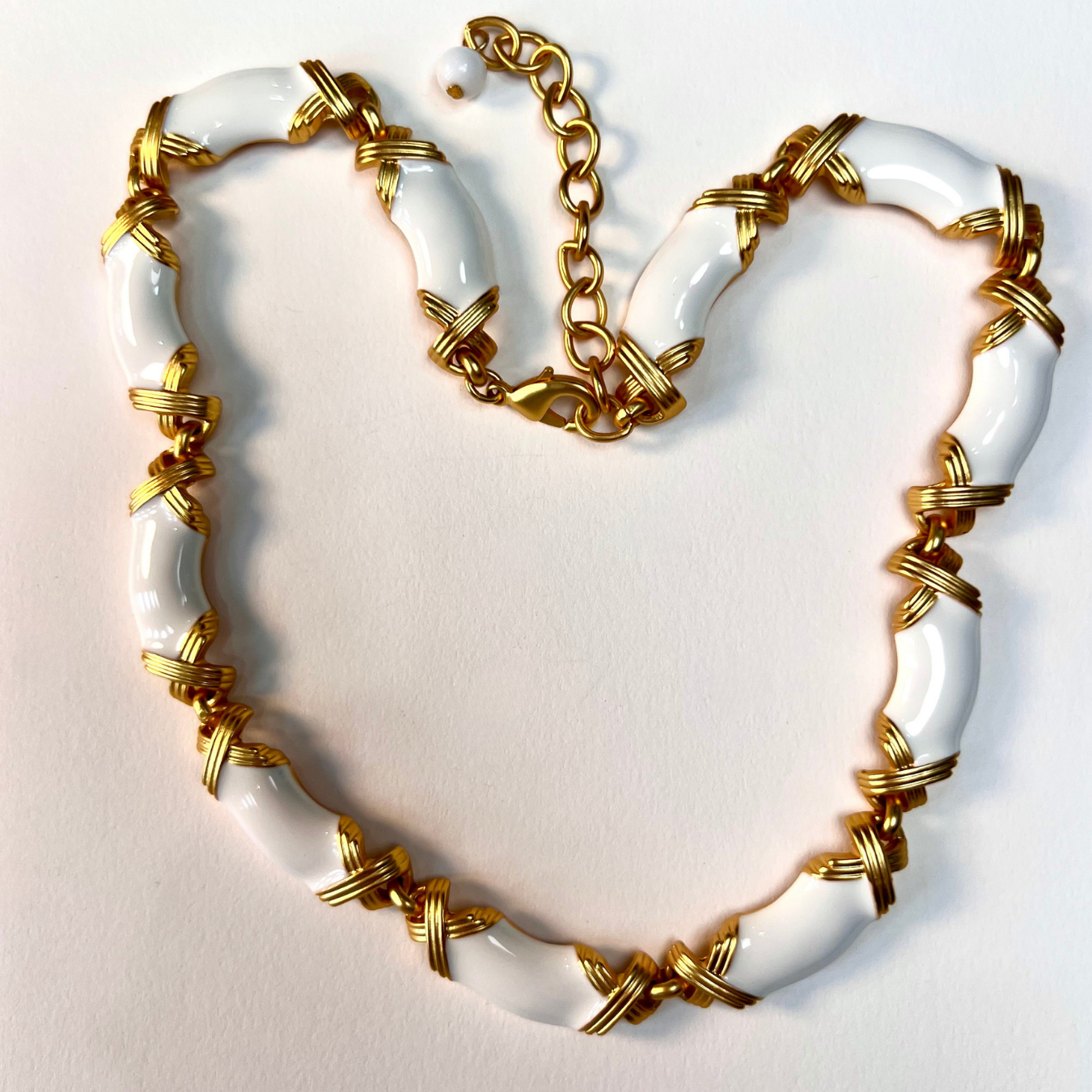 Art Deco White Enamel Bamboo Jewelry Set – Necklace & Earrings