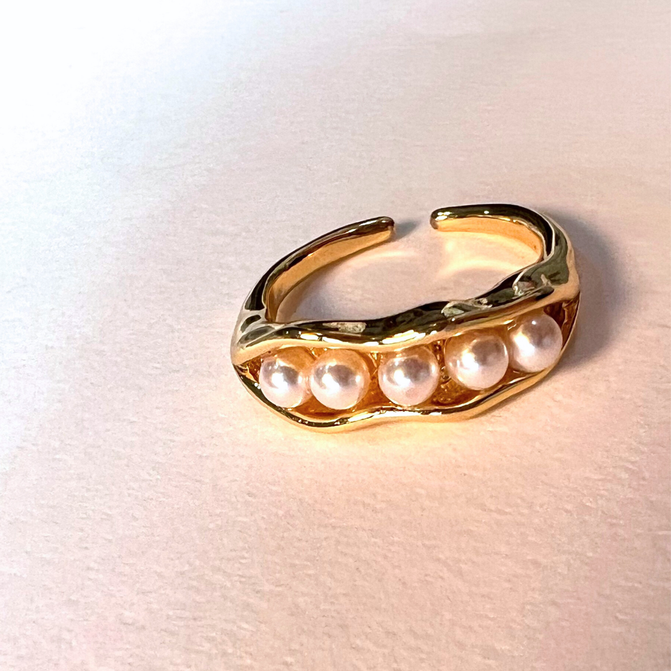 Pea Pod Open Ring – 18K Gold or Platinum Plated Adjustable Design