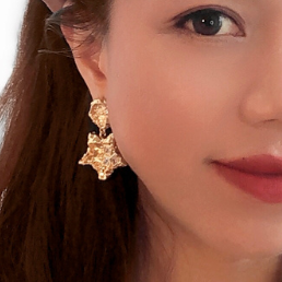Vintage Molten Star Drop Earrings in 24K Gold Plating