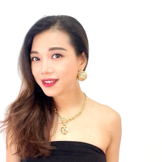 Gilded Woven Grid Statement Ball Earrings