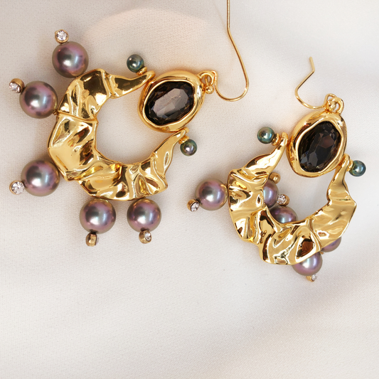 Baroque Revival Pearl Drop Earrings – Gold-Plated with Twisted Draped Detail