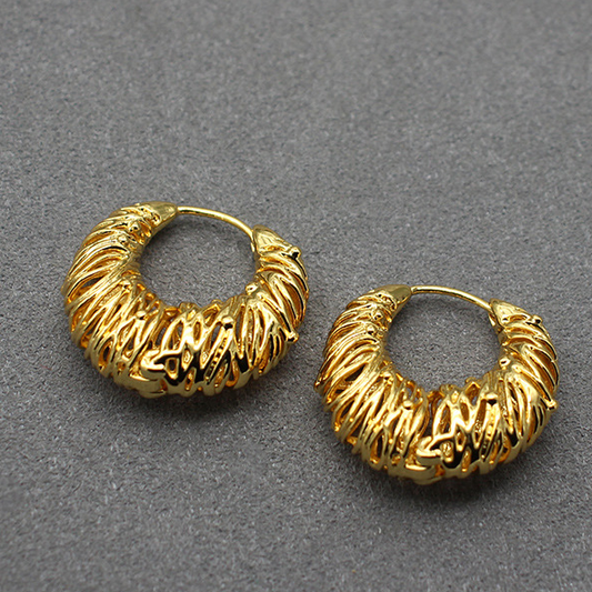 Gold Croissant Weave Hoop Earrings – 18K Gold Plated
