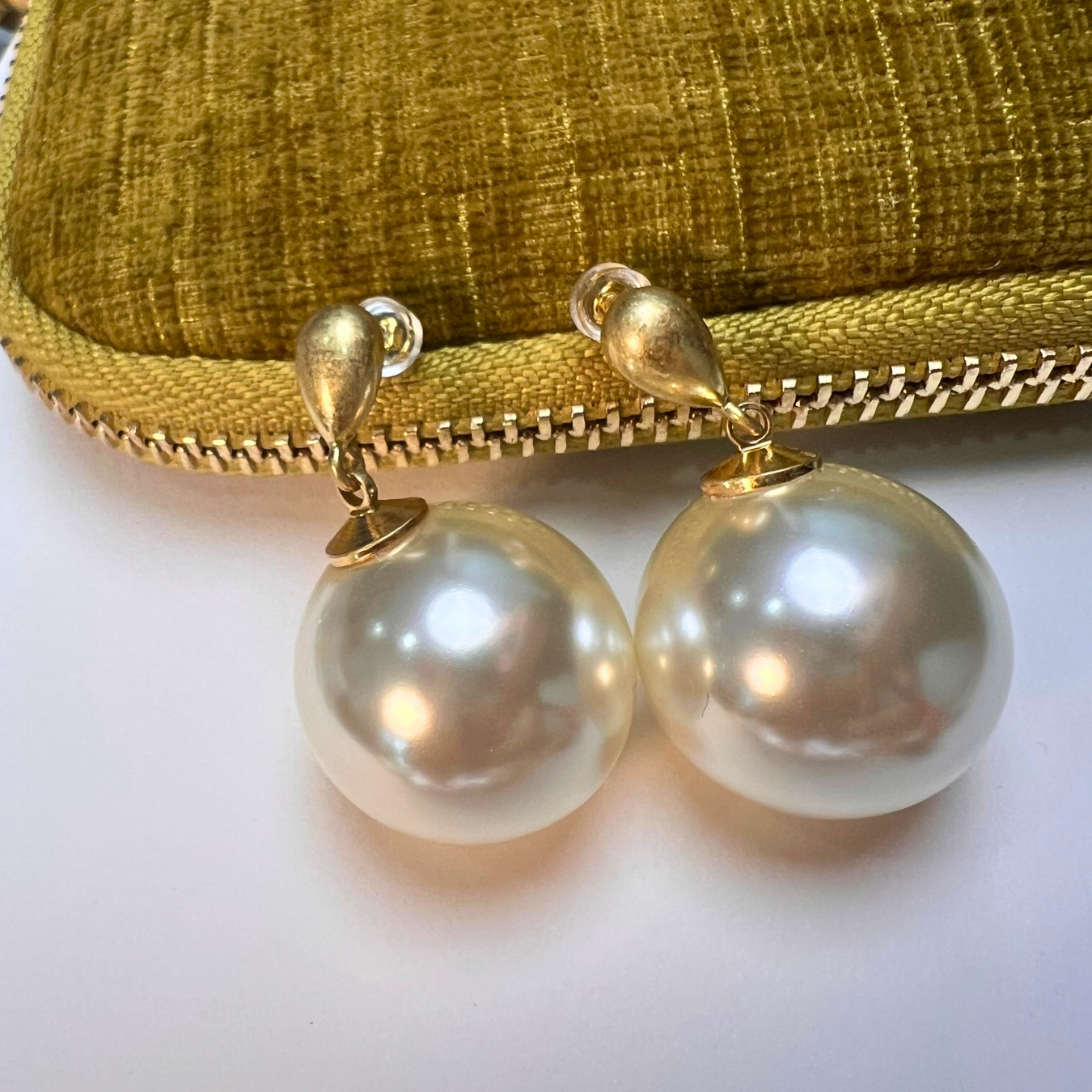 Bold Oversized Pearl Stud Earrings – Vintage Gold Finish