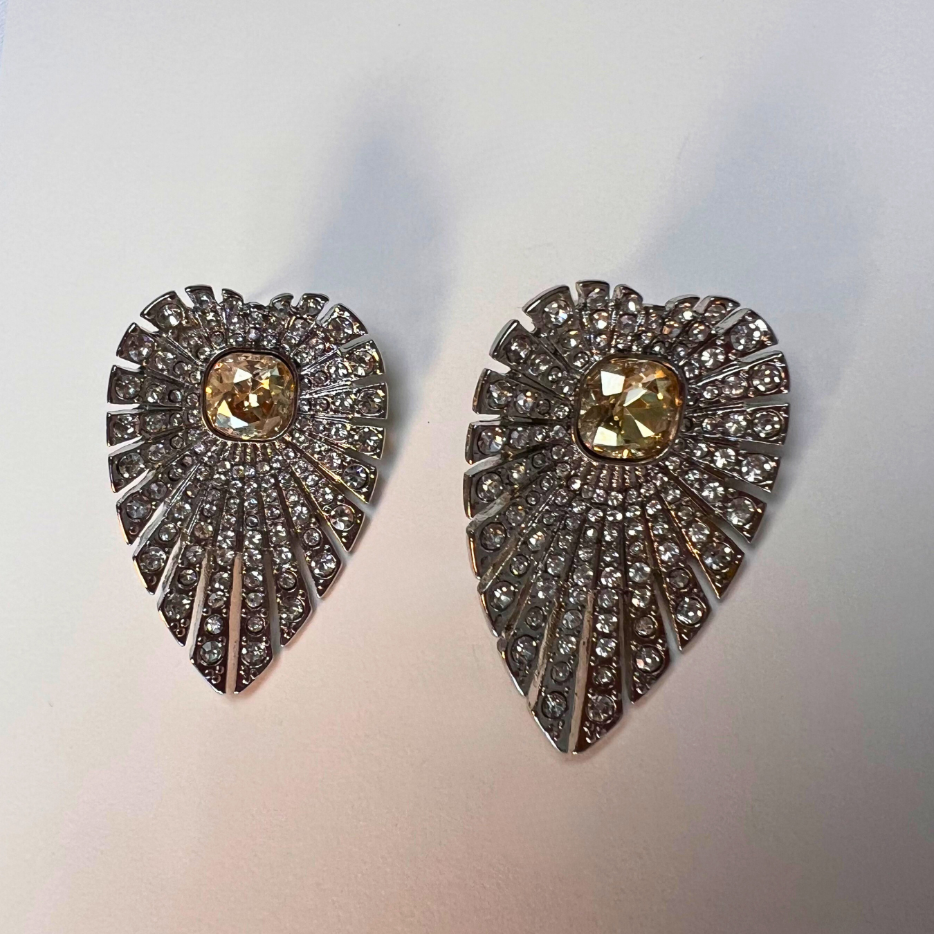 Ginkgo Leaf Crystal Stud Earrings with Yellow Gemstone Accent
