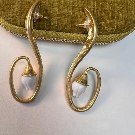 Valley Lily Bellflower Drop Earrings – Vintage Gold with 925 Silver Posts