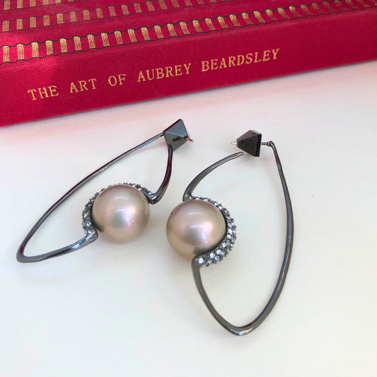 18K Gold-Plated Leaf Pearl Drop Earrings with Zircon Detail