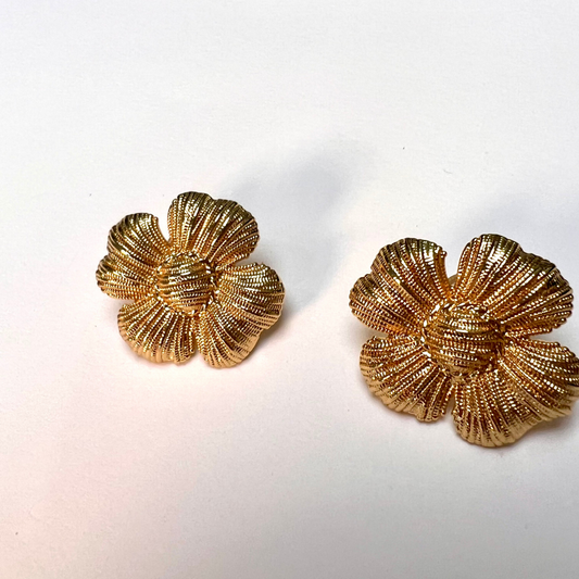 Vintage Floral 24K Gold Stud Earrings