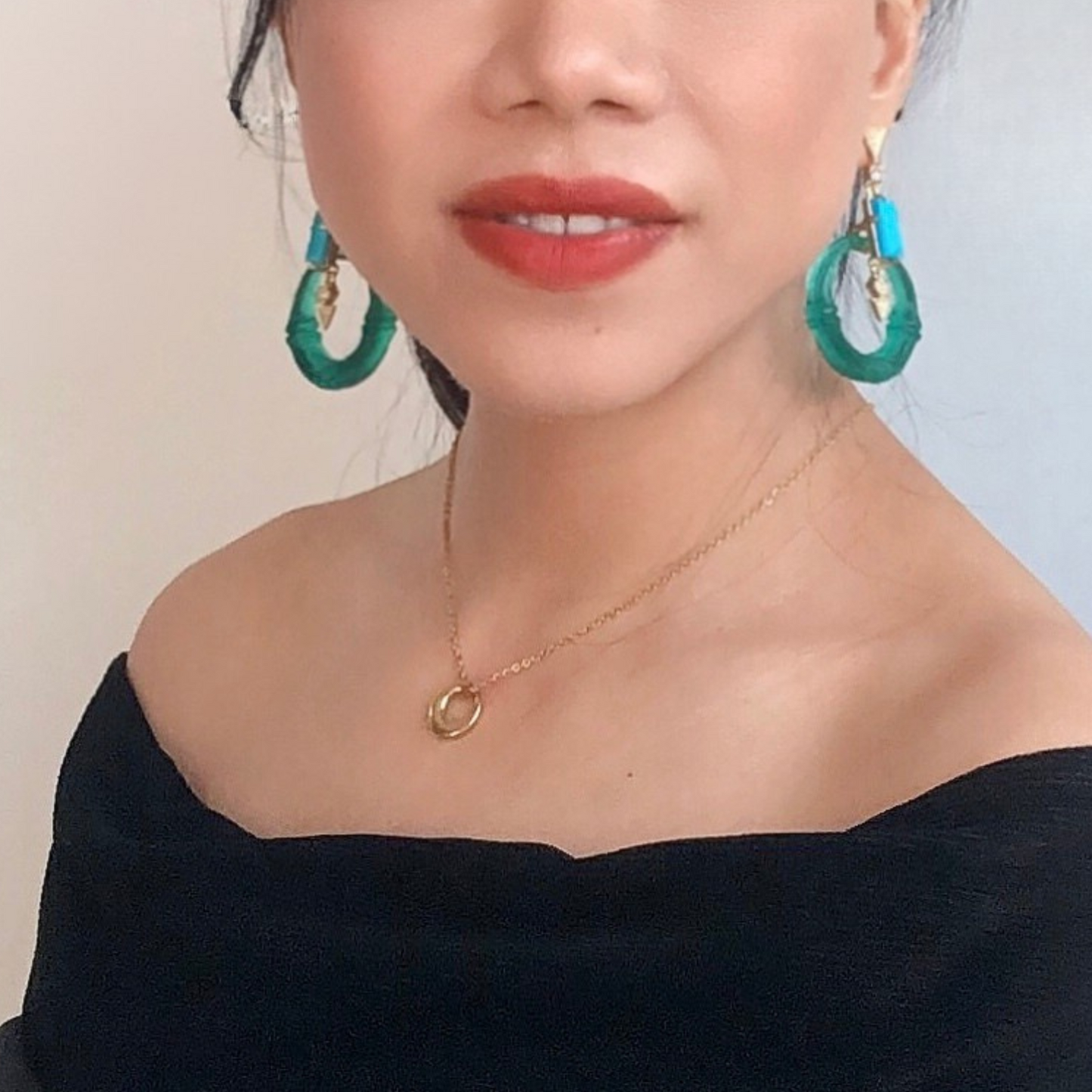 Art Nouveau Jade Green Resin &amp; Turquoise Earrings