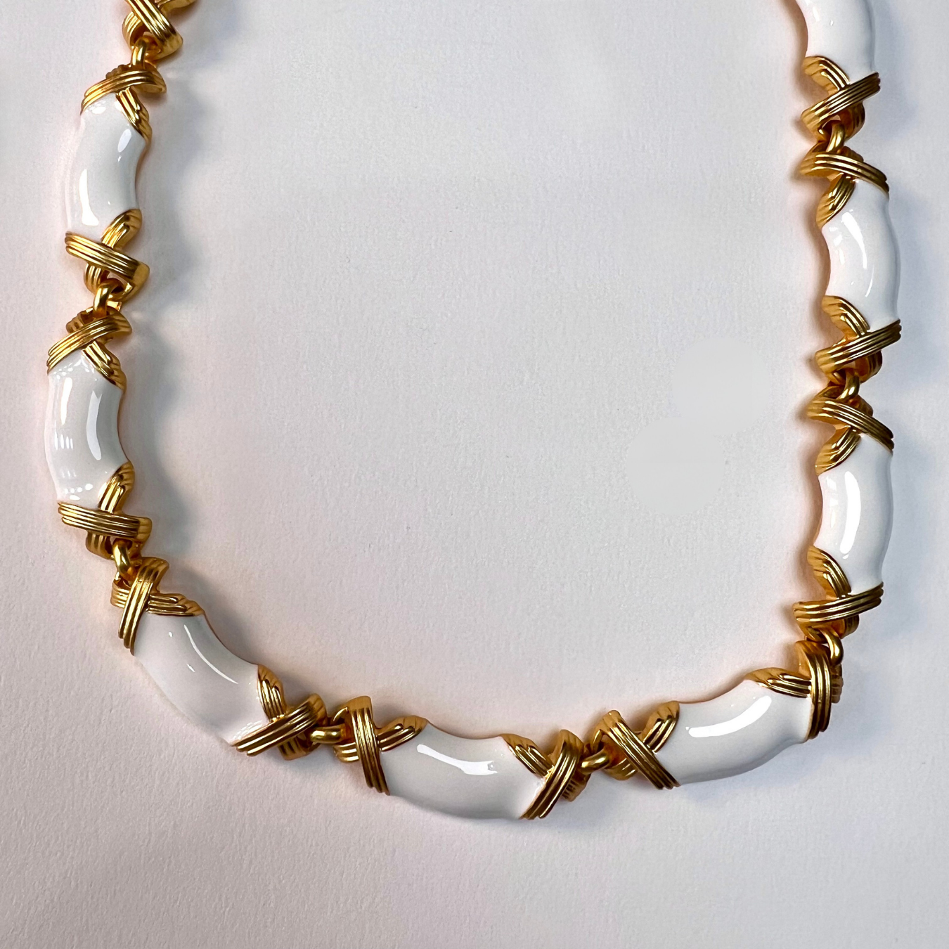 Art Deco White Enamel Bamboo Jewelry Set – Necklace & Earrings