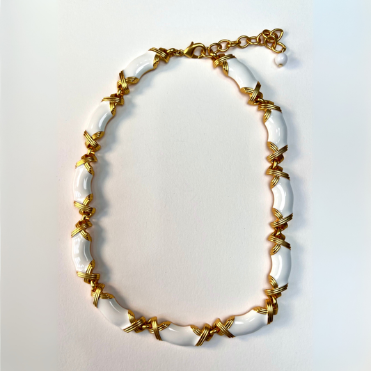 Art Deco White Enamel Bamboo Jewelry Set – Necklace & Earrings
