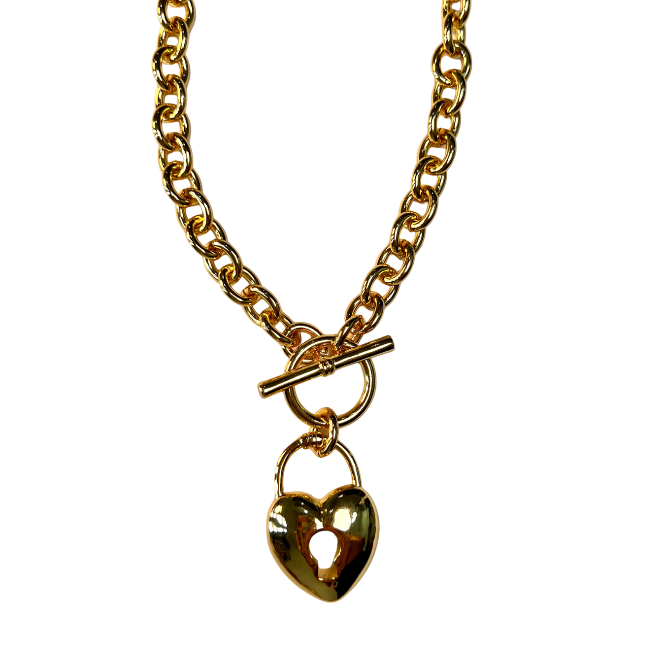 Chunky Heart Lock Toggle Chain Necklace in 18K Gold