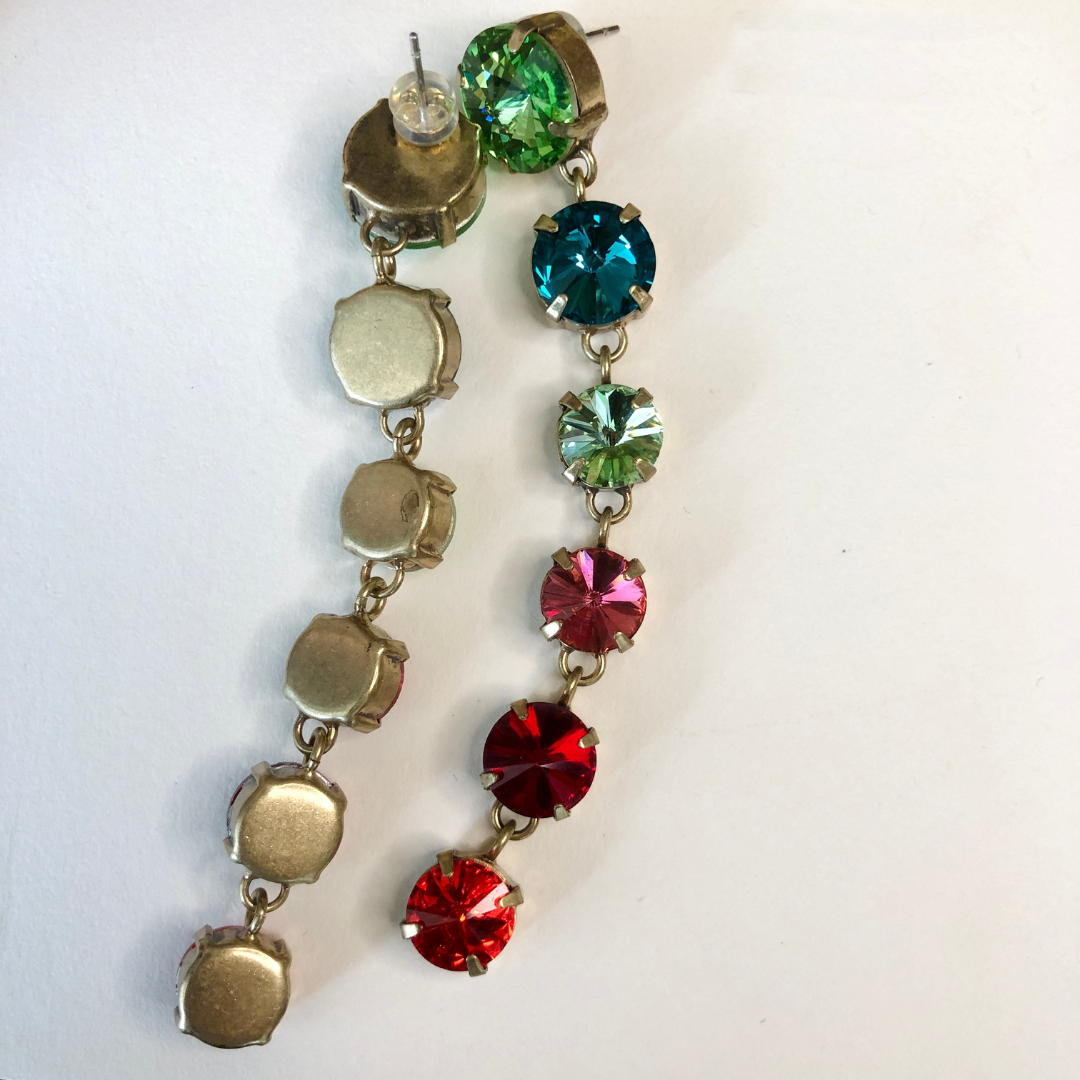 Techni Colour Rainbow Crystal Dangle Earrings