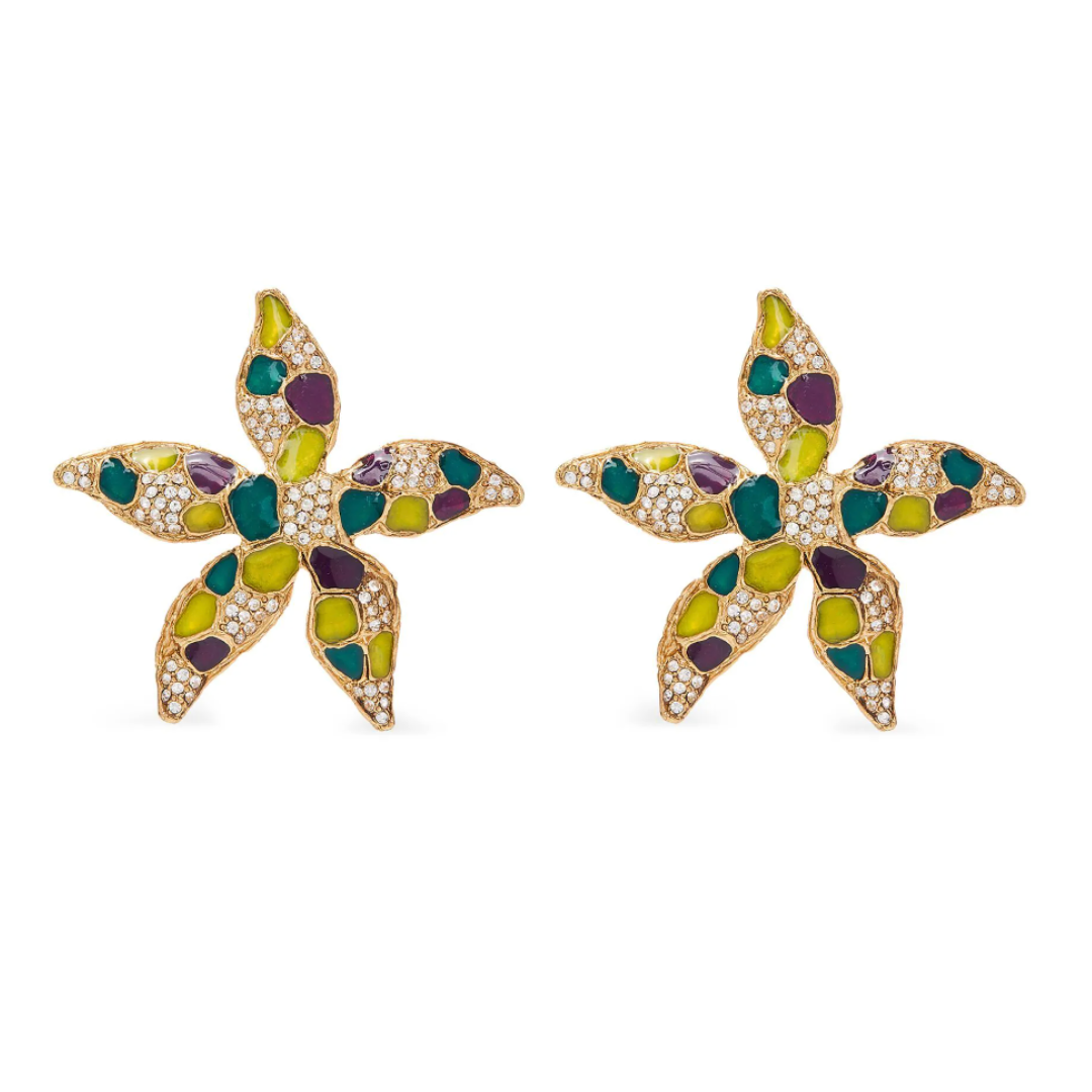 Vintage Enamel Jelly Starfish Stud Earrings with 14K Gold Finish