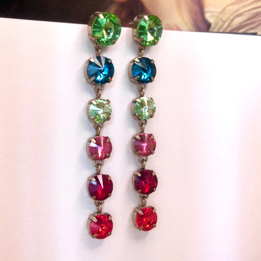 Techni Colour Rainbow Crystal Dangle Earrings