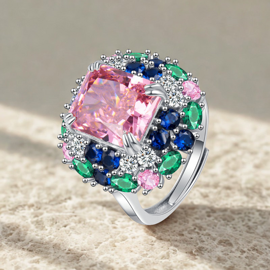 Sakura Pink Adjustable Ring – 925 Sterling Silver with 5-Carat Moissanite Sparkle