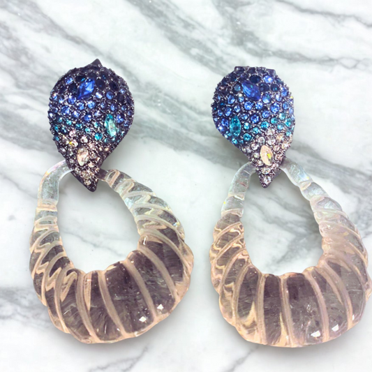 Gradient Resin Crystal Drop Earrings in Sky Blue or Crystal White