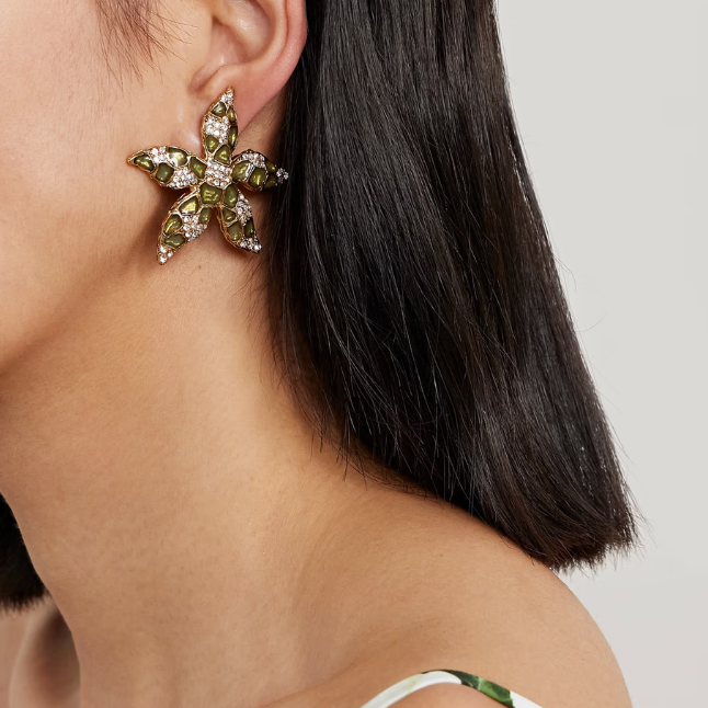 Vintage Enamel Jelly Starfish Stud Earrings with 14K Gold Finish