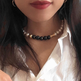 Cobalt Glass & Pearl 24K Gold-Plated Collar Necklace