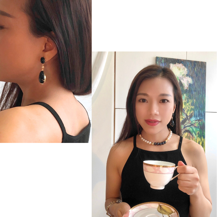 Black Drop Resin Earrings – Gold-Plated with Pavé Crystals