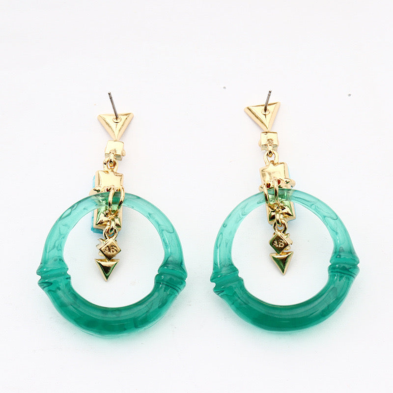 Art Nouveau Jade Green Resin &amp; Turquoise Earrings