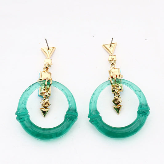 Art Nouveau Jade Green Resin &amp; Turquoise Earrings
