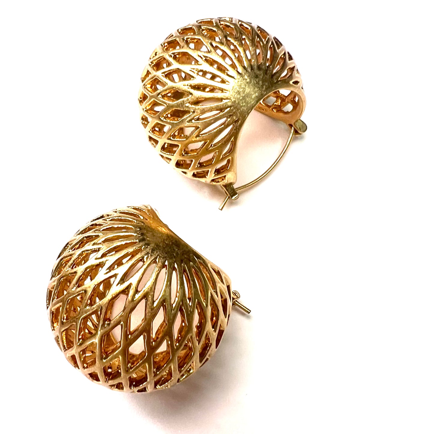 Gilded Woven Grid Statement Ball Earrings
