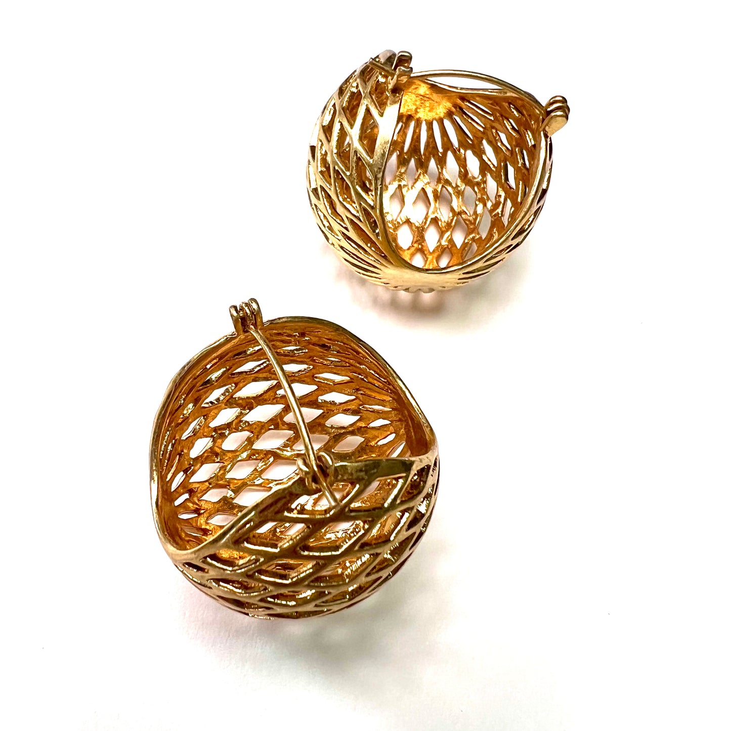 Gilded Woven Grid Statement Ball Earrings