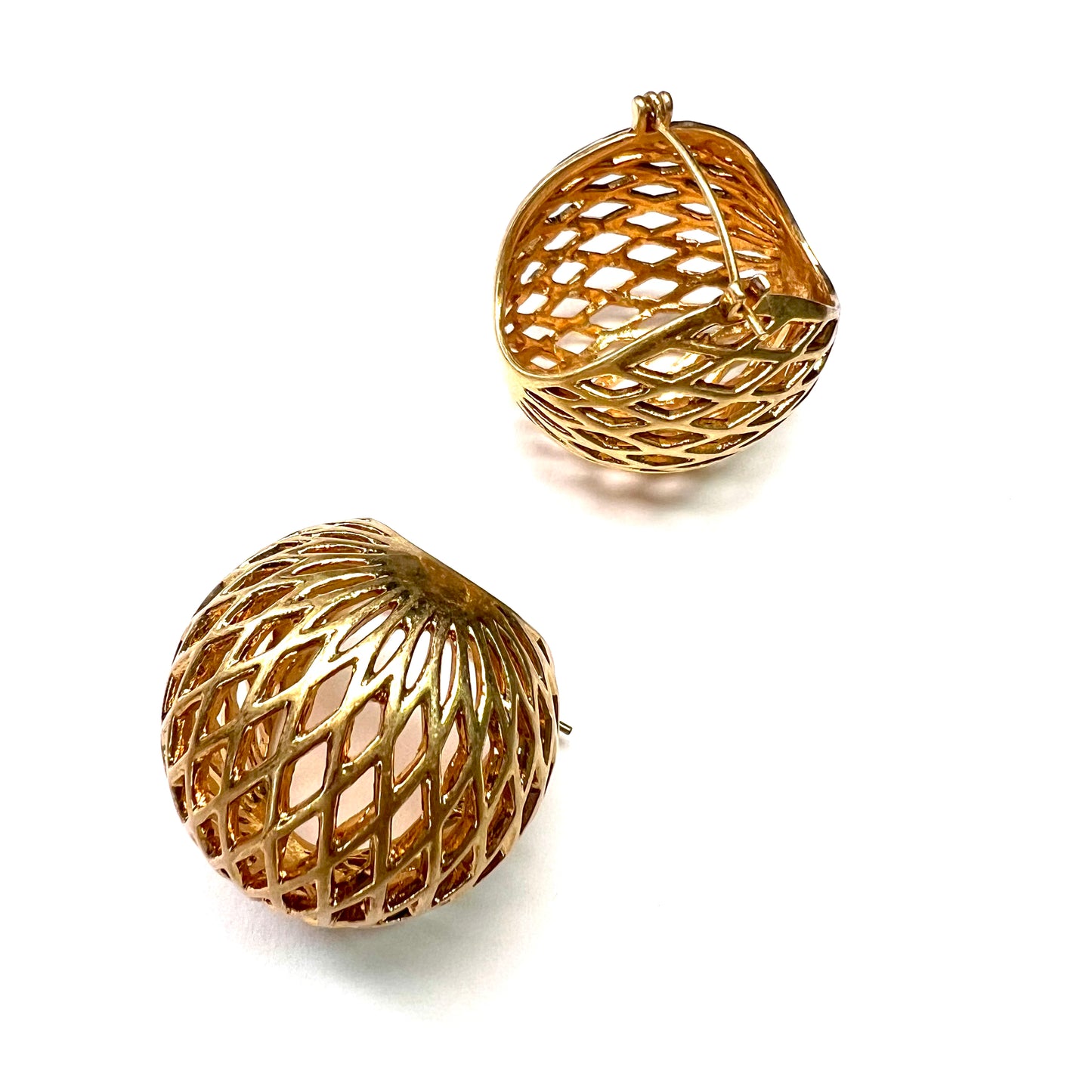 Gilded Woven Grid Statement Ball Earrings