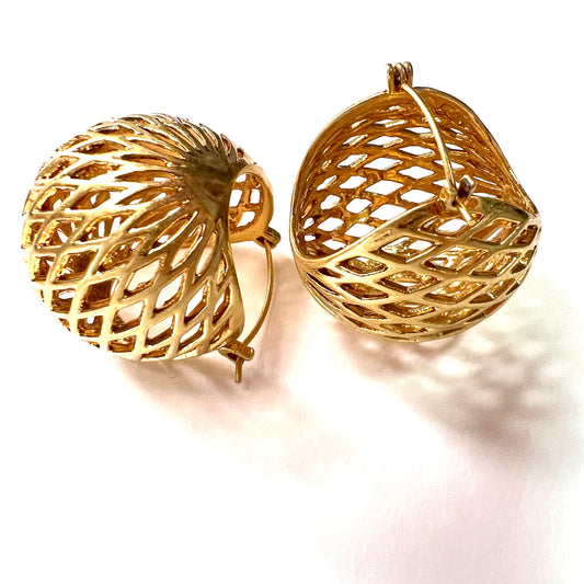 Gilded Woven Grid Statement Ball Earrings