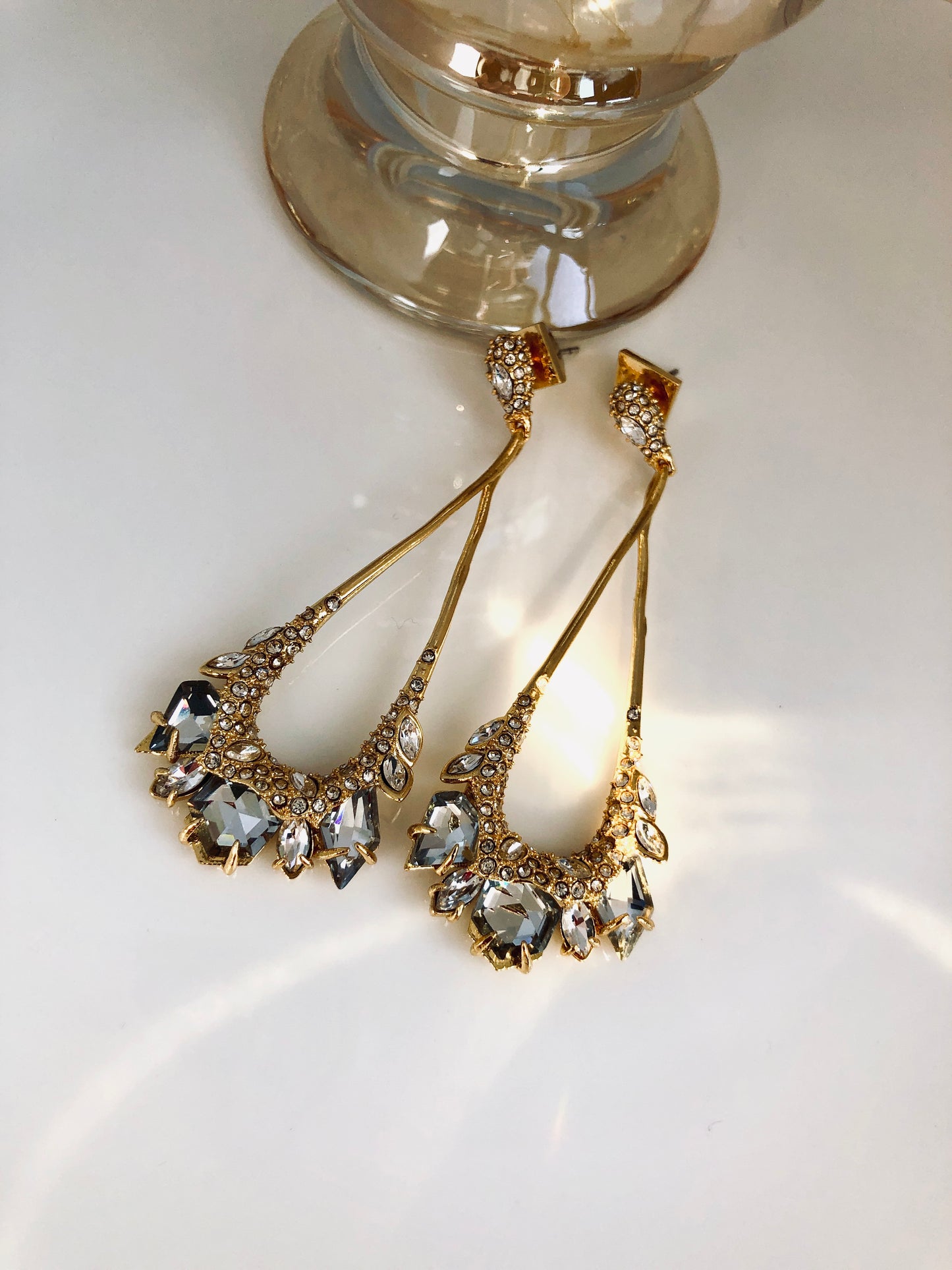 Solar Stone Pavé Crystal Drop Earrings 18K Gold Plated